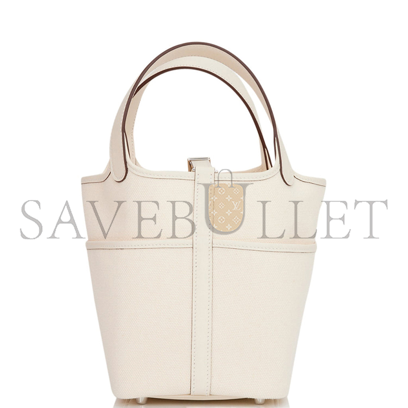 HERMES PICOTIN CARGO 18 NATA SWIFT AND TOILE CANVAS PALLADIUM HARDWARE (18*18*13cm)